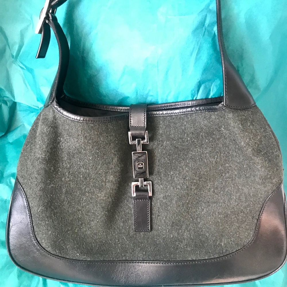 Gucci Jackie O, Hobo Grey Flannel w Black Leather